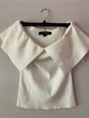 LOFT Cream Off-Shoulder Top with Folded Collar